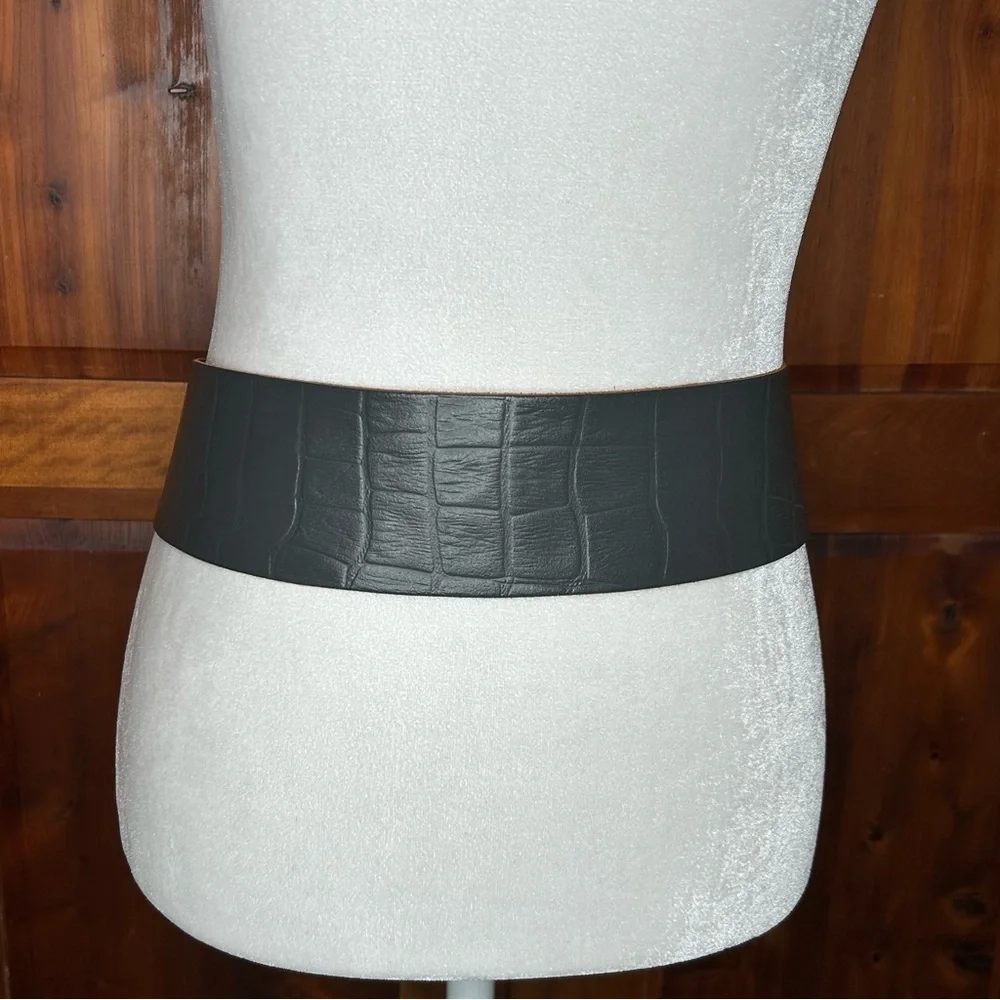 Vintage '84 Paris Statement Wide Belt Croute de Cuir Leather with Silver Buckle